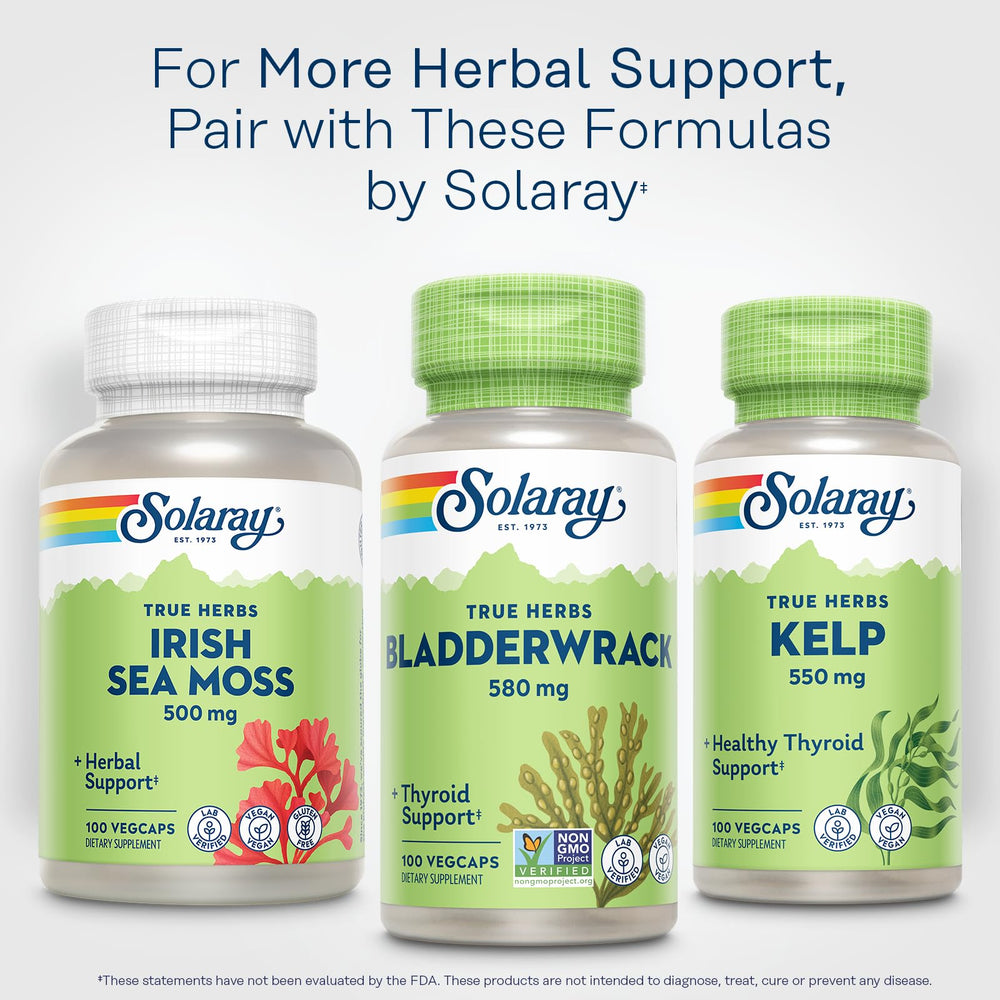 Lifestyle image of SOLARAY Bladderwrack Capsules beside a glass of water