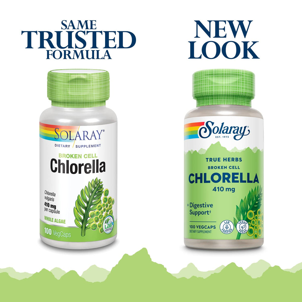 Nutrition facts panel for SOLARAY Broken Cell Chlorella 410 mg