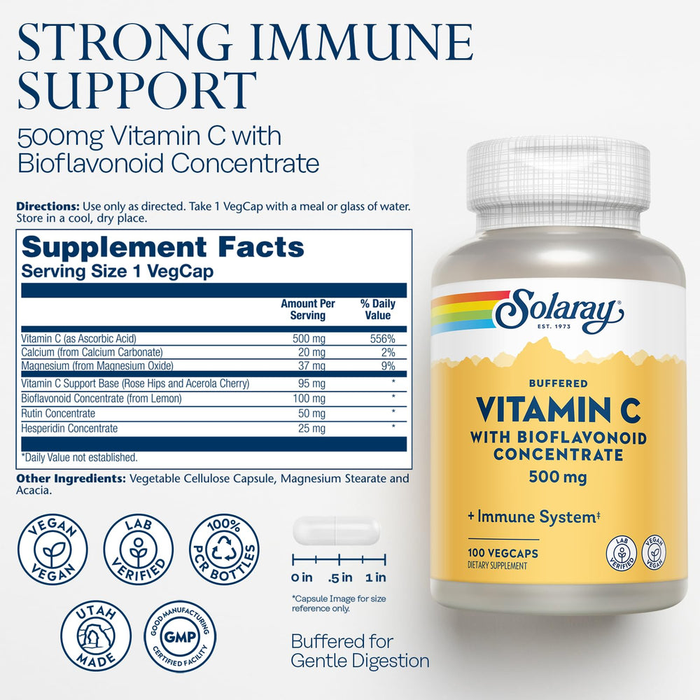 Vegan Vitamin C capsules in clear bottle