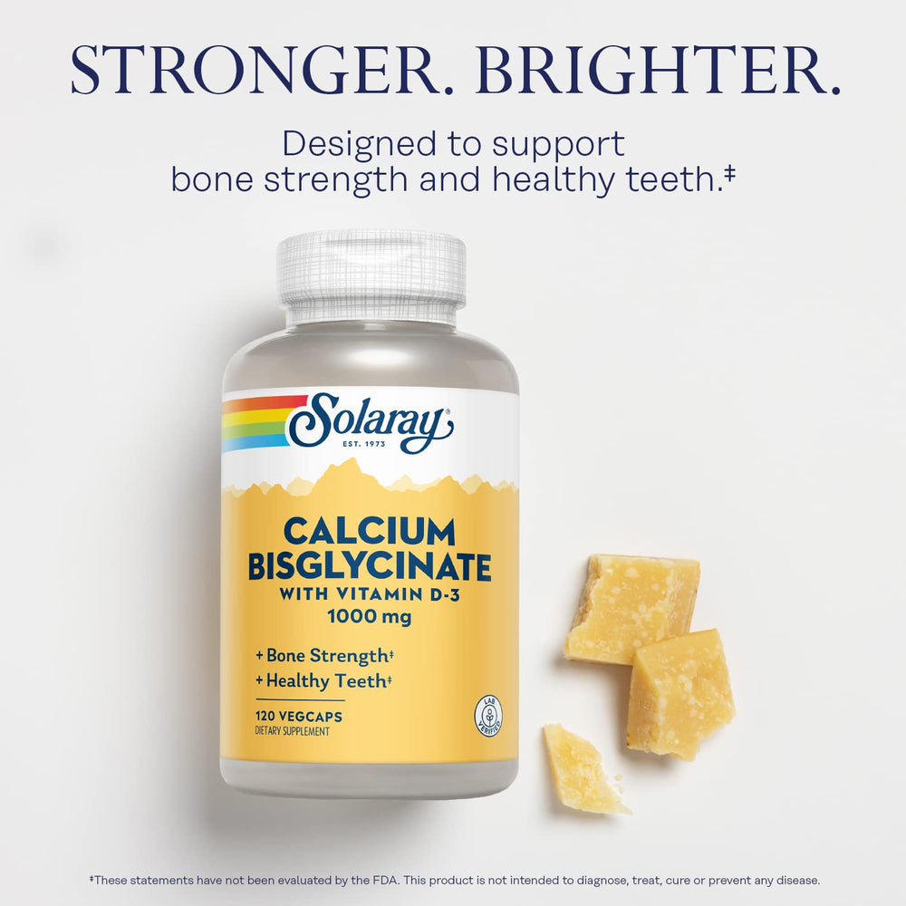 Nutrition Facts and ingredients panel for Solaray Calcium Bisglycinate