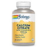 Front view of Solaray Calcium Citrate 1000mg with Vitamin D3 bottle