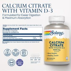 Label for Solaray Calcium Citrate 1000mg with Vitamin D3