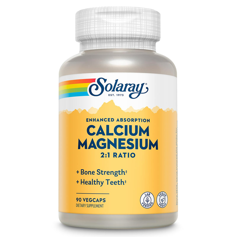 SOLARAY Calcium Magnesium supplement bottle with label showing 2:1 ratio