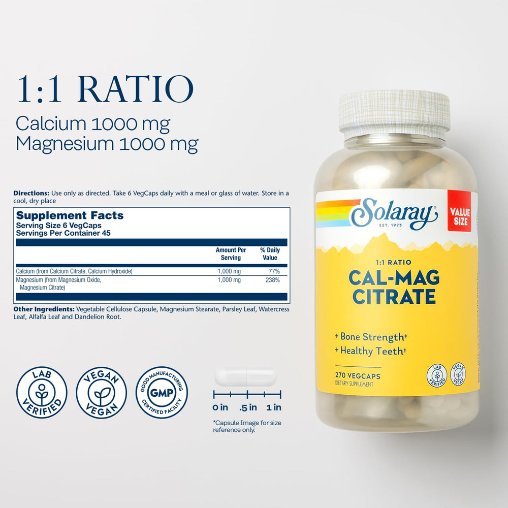 Serving size information: 1000 mg calcium and 1000 mg magnesium per serving