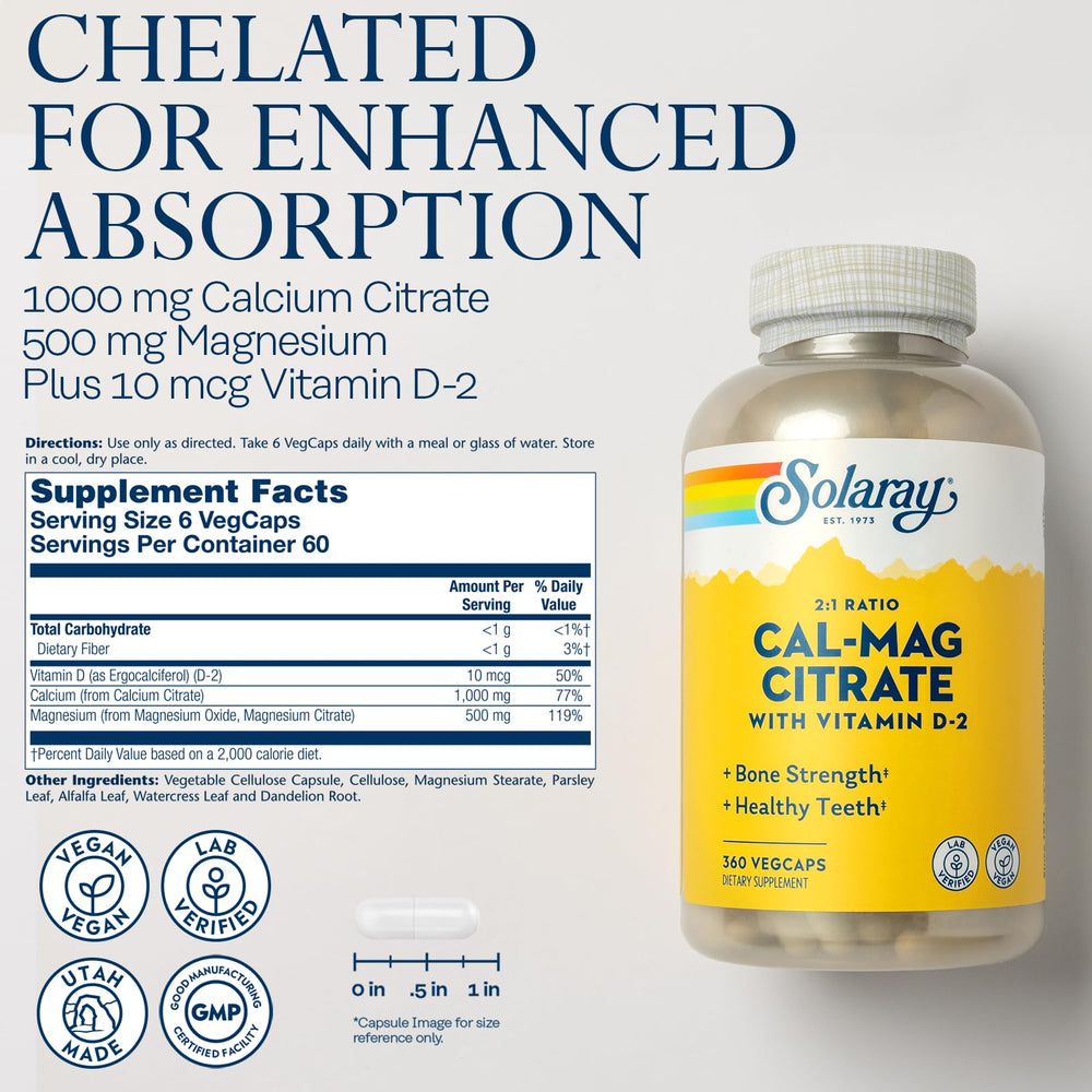 Illustration of calcium and magnesium in a 2:1 ratio chelated to citric acid for enhanced absorption