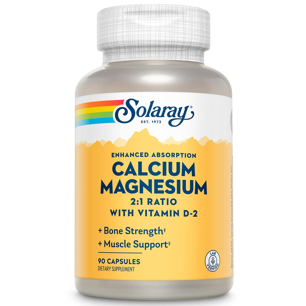 Solaray Calcium & Magnesium with D2 amino acid chelate bottle 90 count