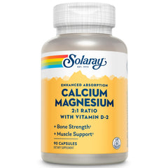 Solaray Calcium & Magnesium with D2 amino acid chelate bottle 90 count