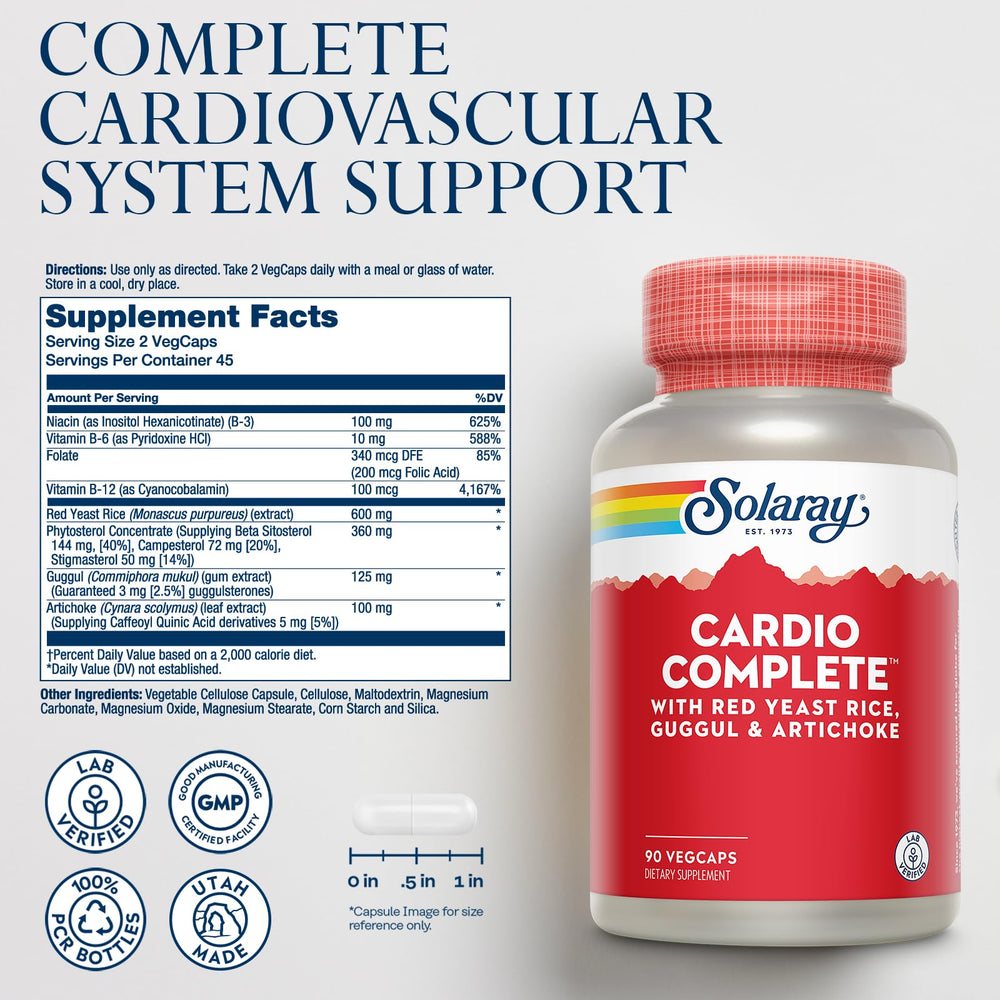Serving details showing 600 mg Red Yeast Rice, 125 mg Guggul, 100 mg Artichoke