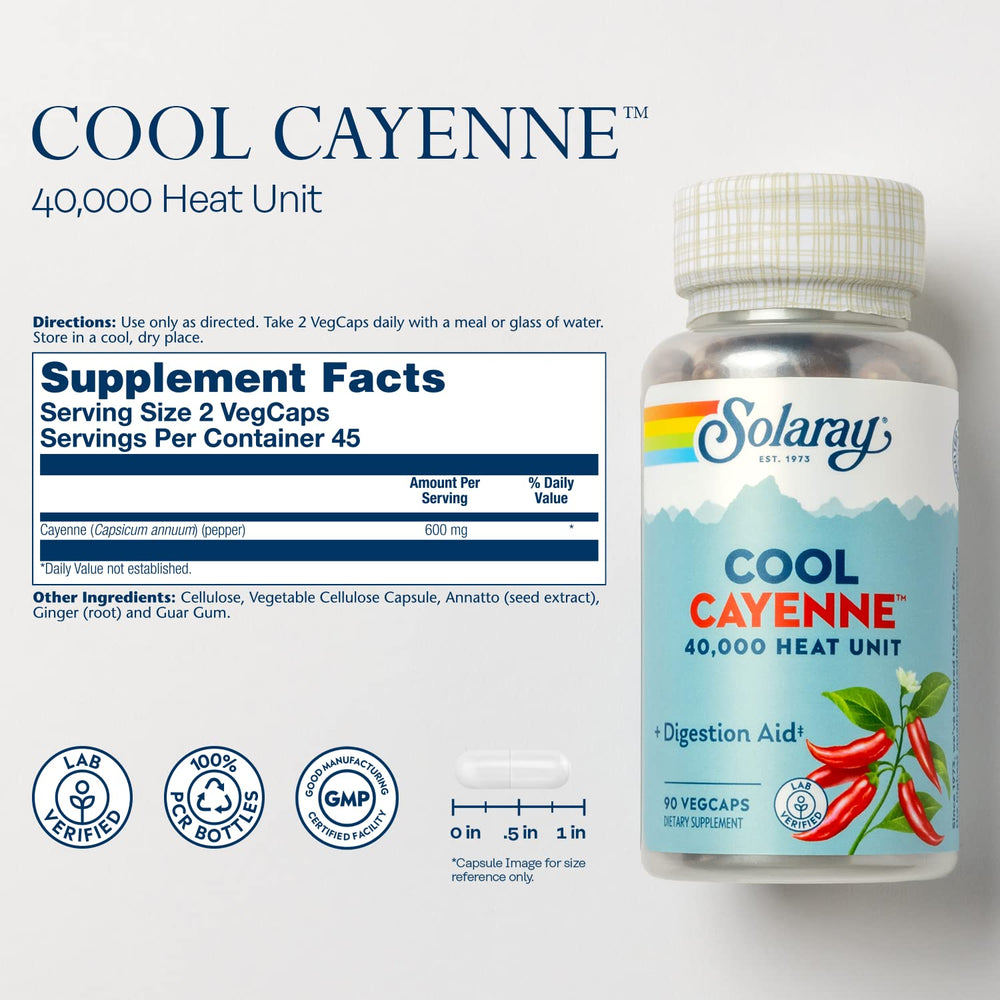 Close-up view of capsules inside the Solaray Cool Cayenne bottle