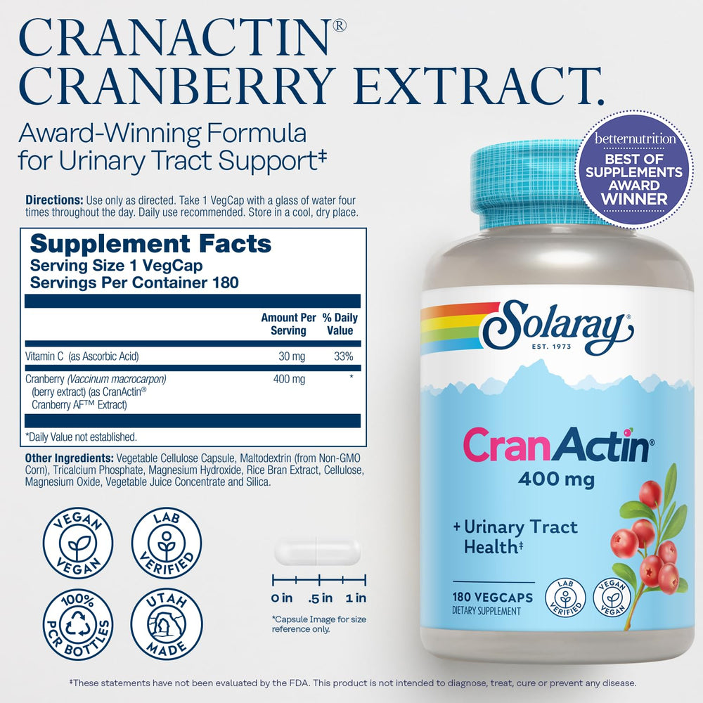 Solaray Cranactin Cranberry AF Extract Capsules 400 mg bottle close-up