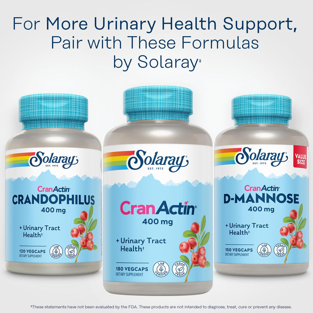 Close-up of Solaray Cranactin 400 mg capsules label