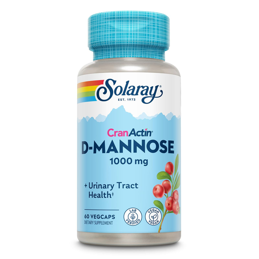 Solaray D-Mannose 1000mg with CranActin Cranberry bottle and label