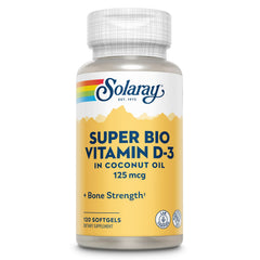 SOLARAY Vitamin D3 5000 IU bottle with coconut oil label