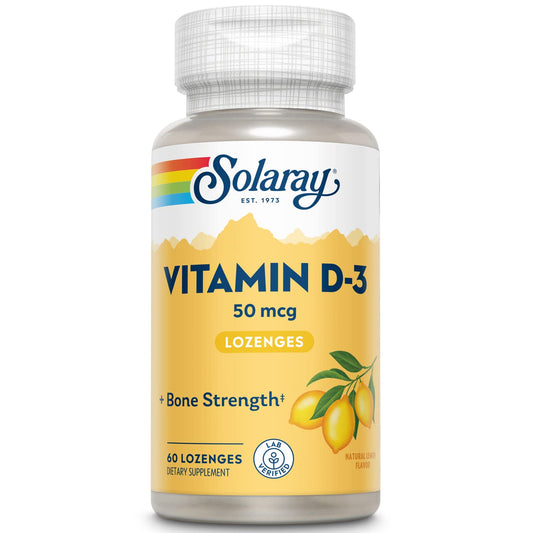 SOLARAY Vitamin D3 Lozenges Lemon flavor bottle with 60 lozenges