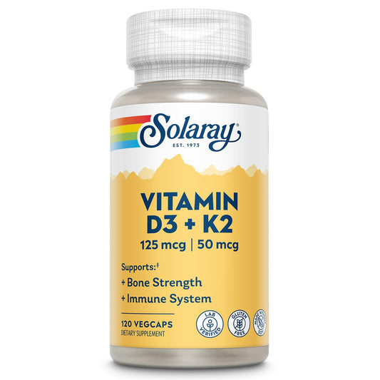 SOLARAY Vitamin D3 K2 bottle label – 120 VegCaps
