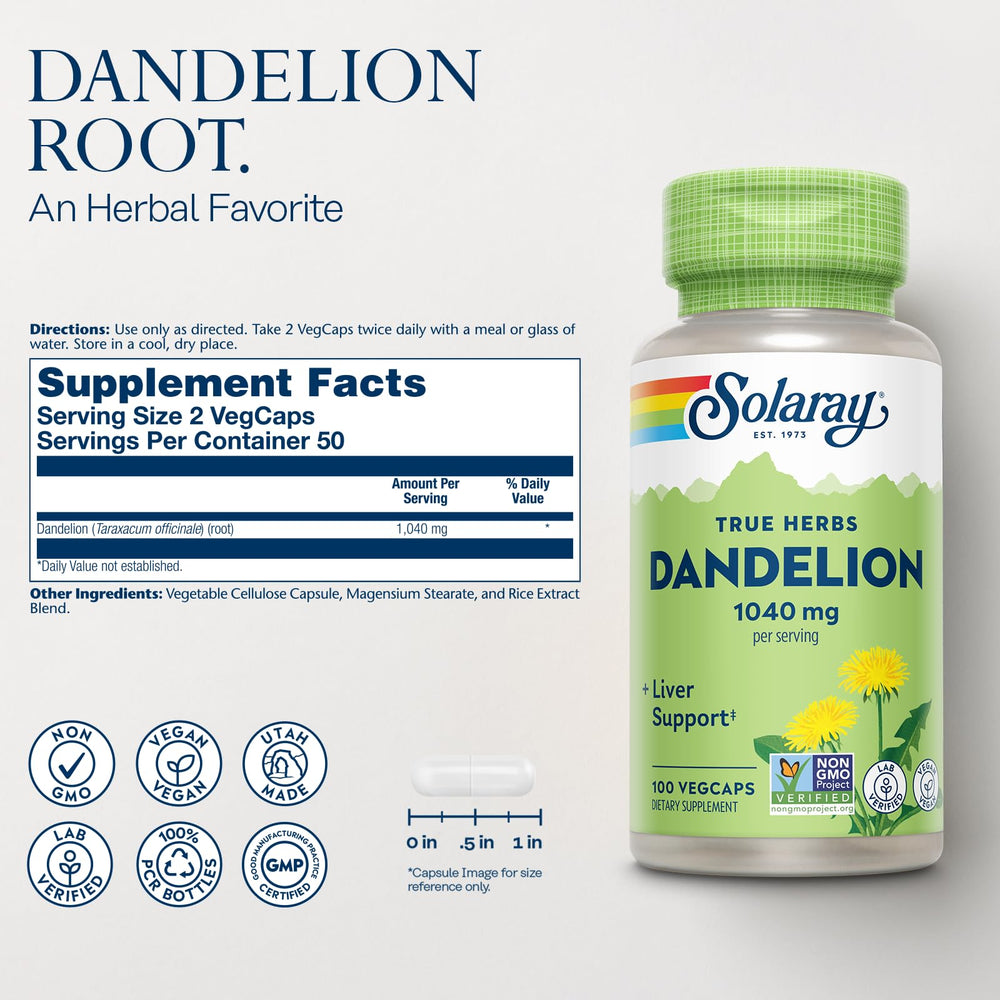 Vegan capsules of SOLARAY Dandelion Root Supplement