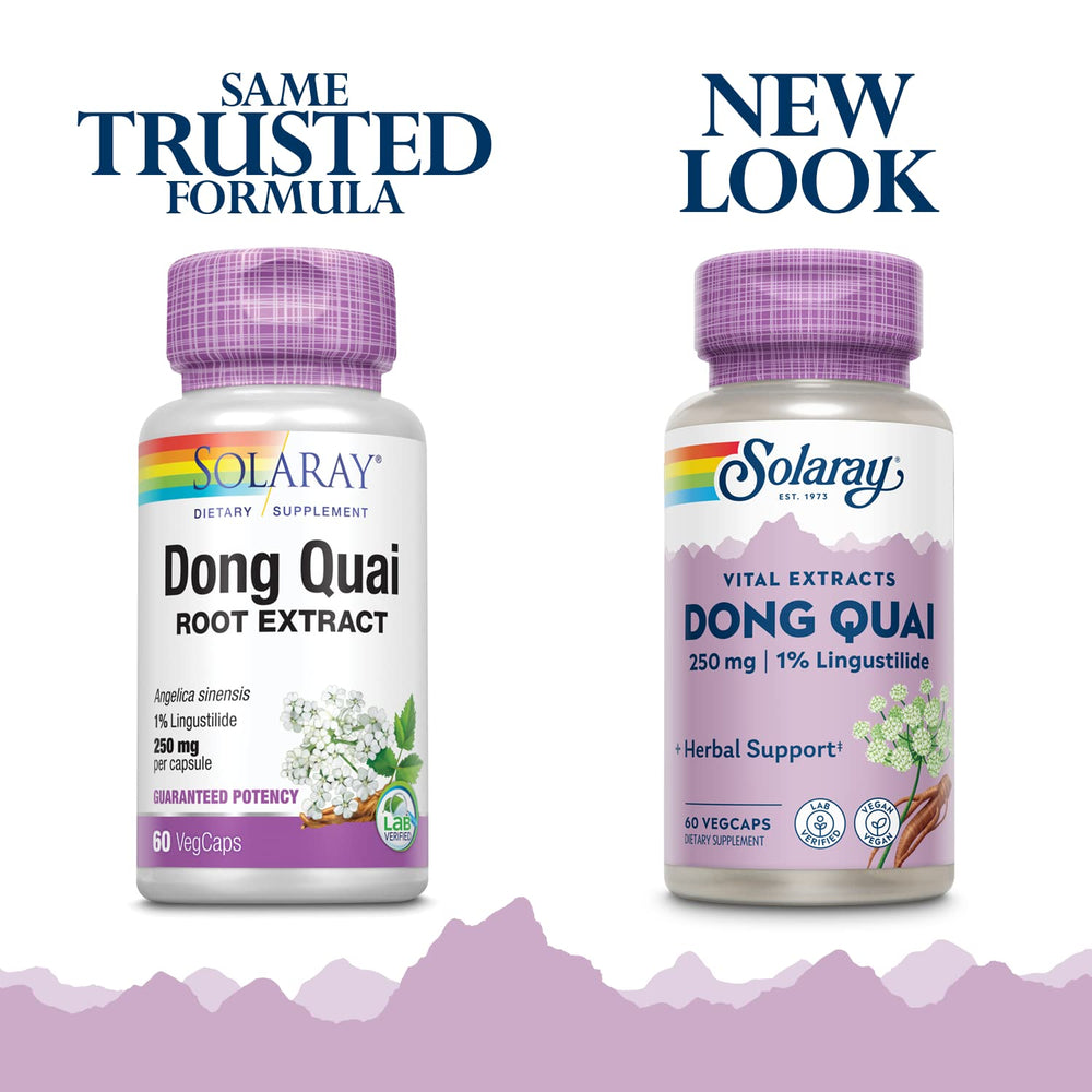Close-up of Solaray Dong Quai Root Extract bottle and label