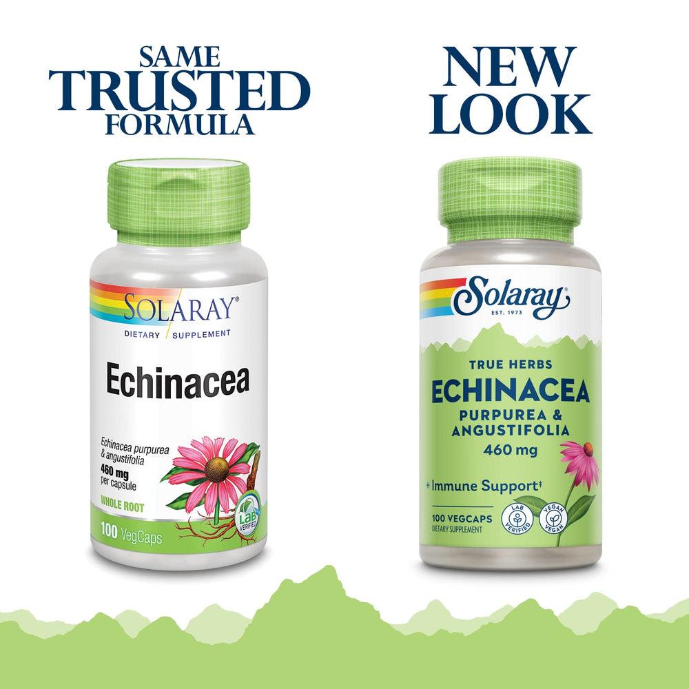 Close-up of SOLARAY Echinacea Angustifolia & Purpurea Root capsules