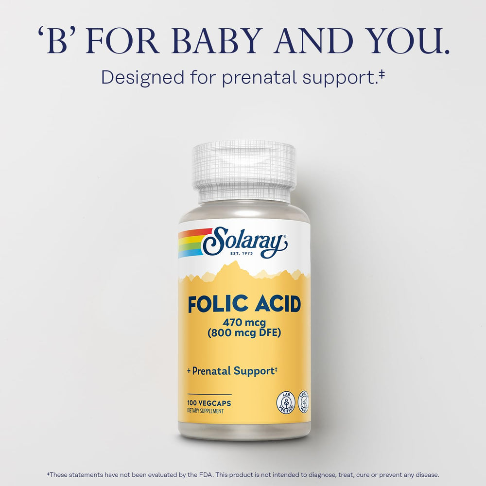 Nutritional facts showing 470 mcg folic acid per capsule