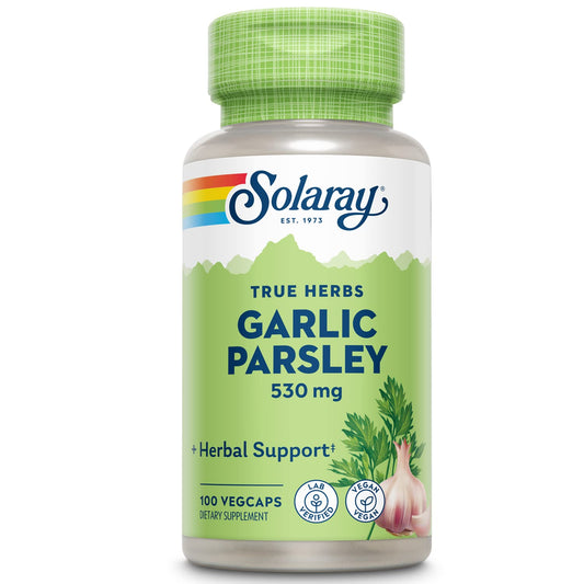 Front view of SOLARAY Garlic Bulb & Parsley Leaf 530mg bottle