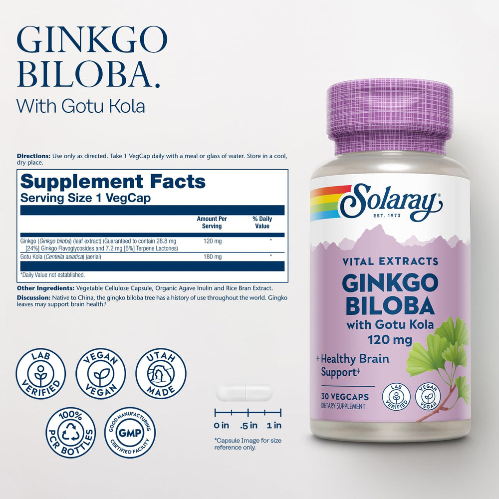 Solaray Ginkgo Biloba with Gotu Kola label