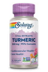 Bottle label of Solaray Guaranteed Potency Turmeric Root Extract 300 mg VCapsules, 120-count