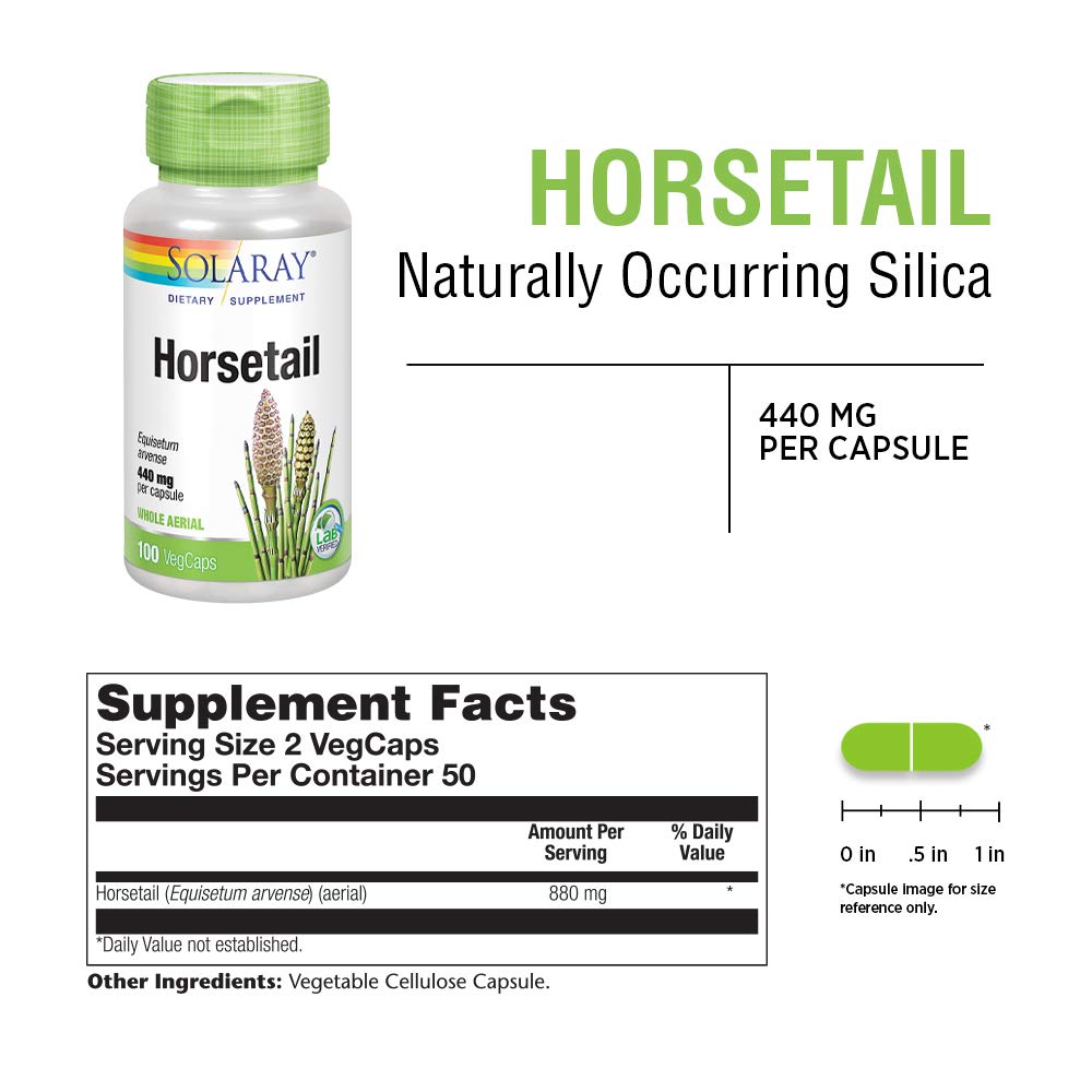 Close-up of SOLARAY Horsetail 880 mg capsules