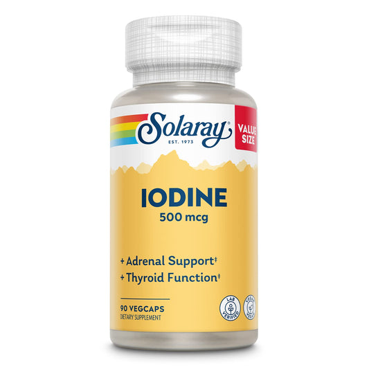 Front view of Solaray Iodine 500 mcg 90 VegCaps bottle