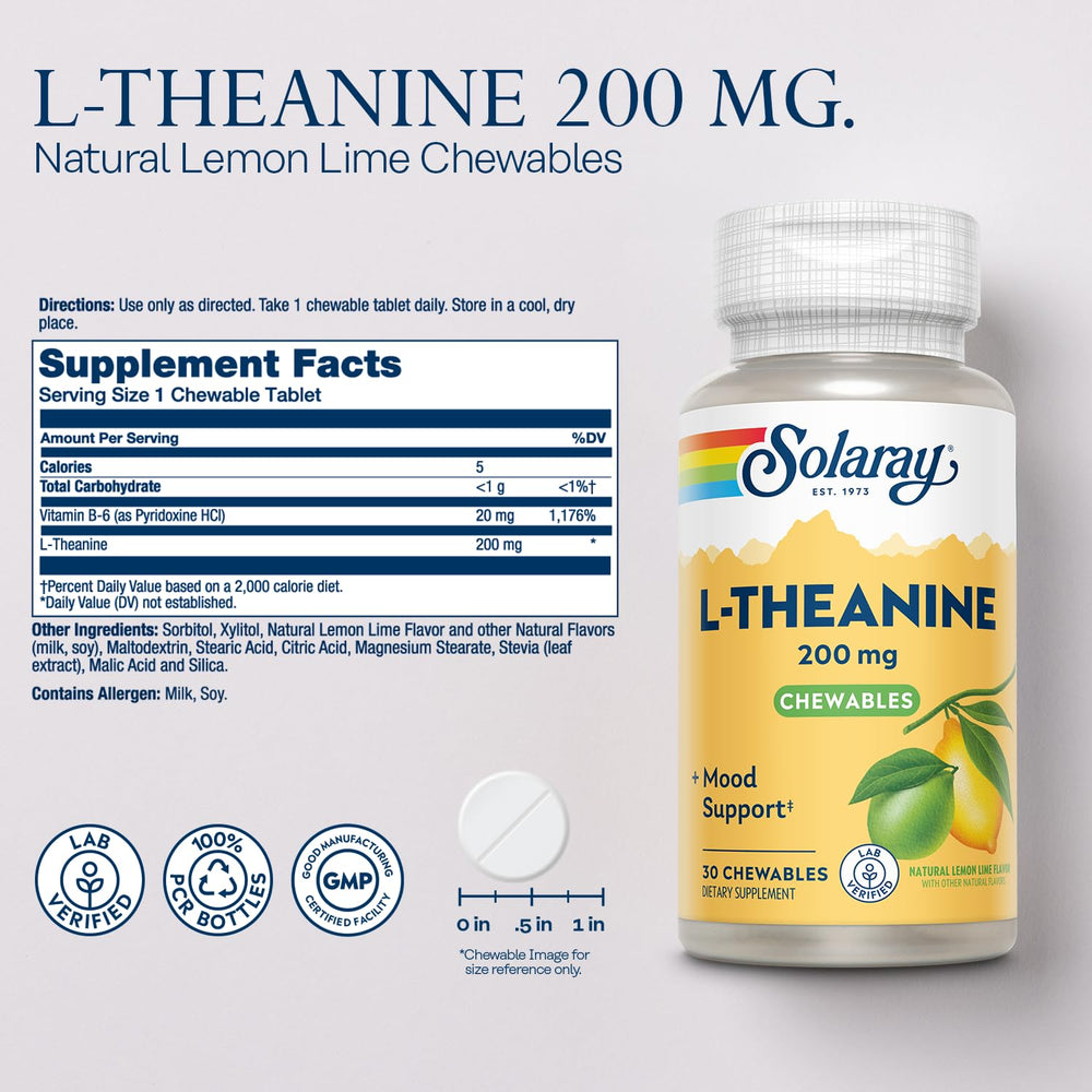 L-Theanine 200mg with Vitamin B6 – ingredients label