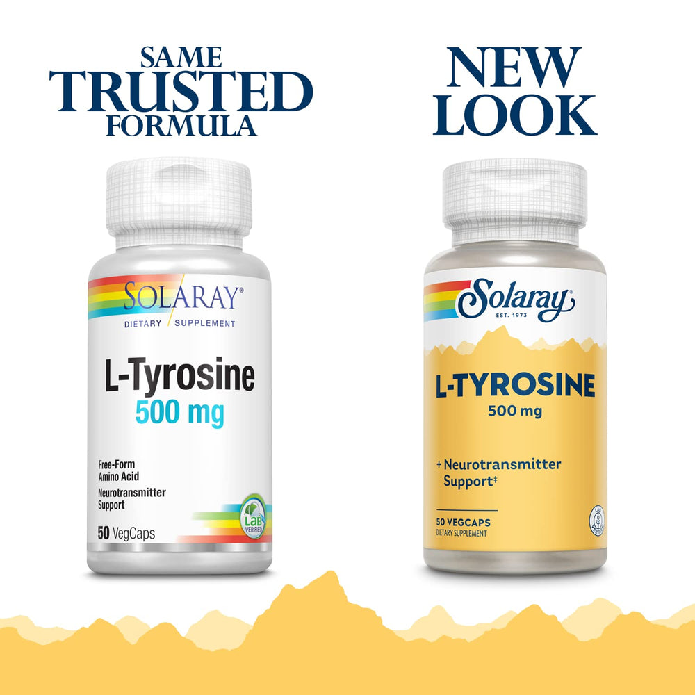 Solaray L-Tyrosine 500 mg Veg Cap bottle – side view