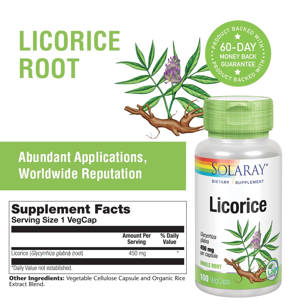 Supplement facts panel for SOLARAY Licorice Root 450mg
