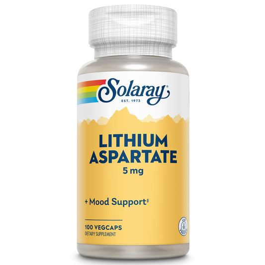 Bottle of SOLARAY Lithium Aspartate 5 mg - 100 capsules