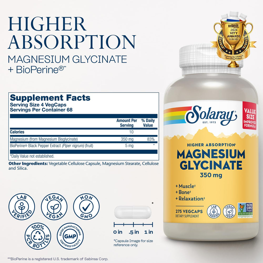 SOLARAY Magnesium Glycinate Capsules label