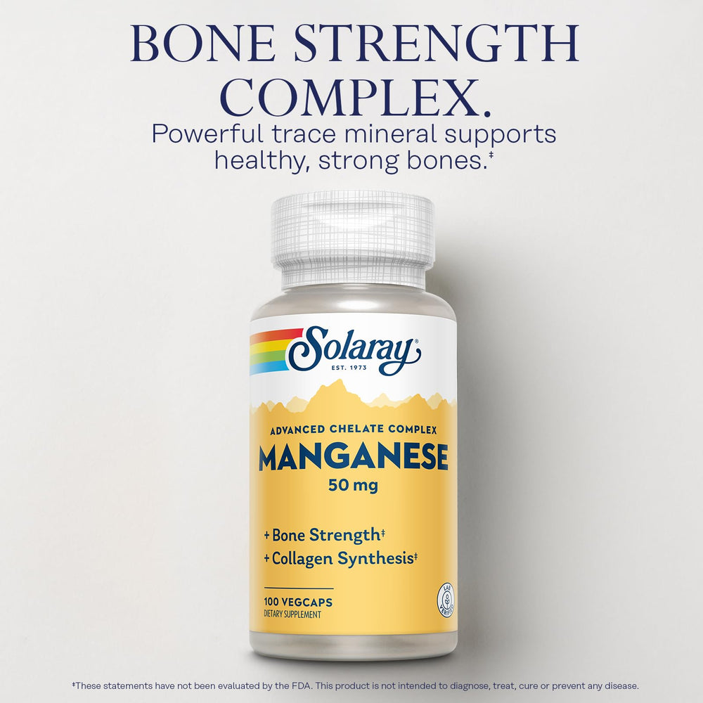 Close-up of SOLARAY manganese bottle label