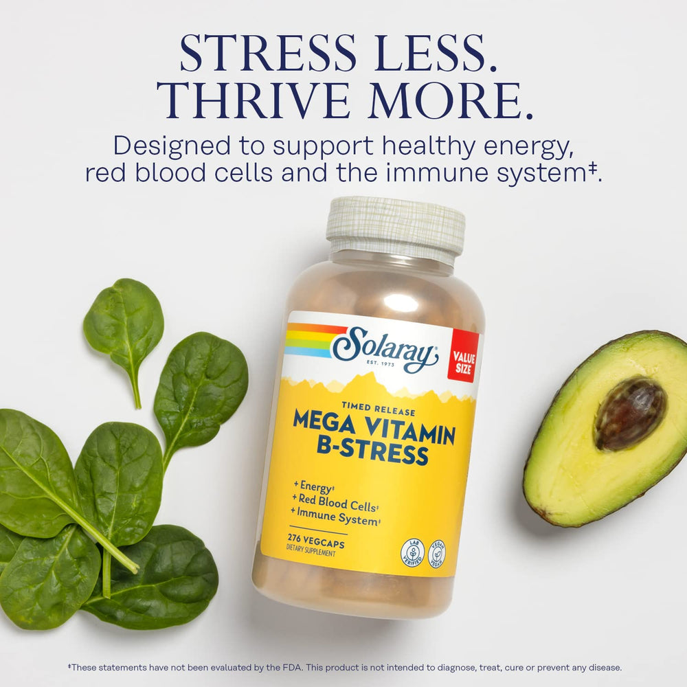 Overview of ingredients for SOLARAY Mega Vitamin B-Stress