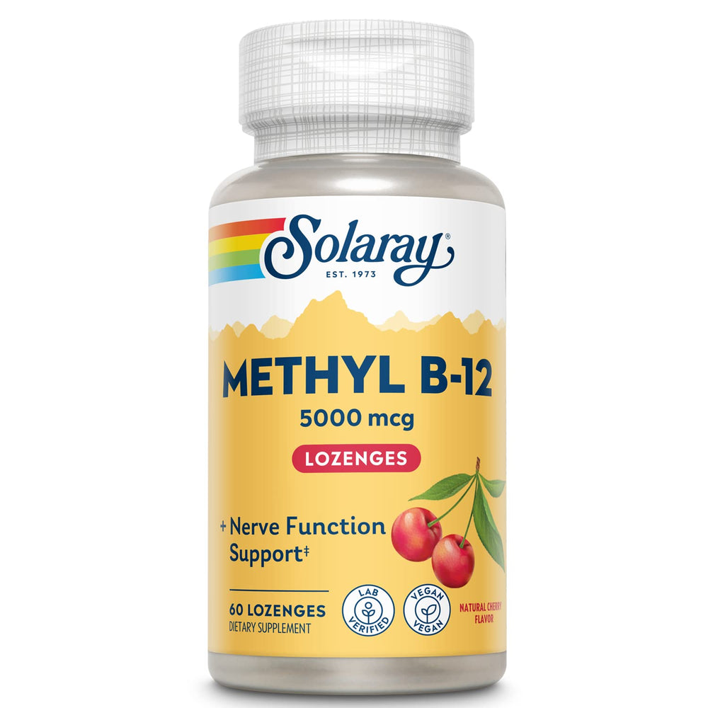 Solaray Methyl B12 lozenge Cherry bottle front 60 count 5000mcg