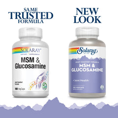 Close-up of Solaray MSM and Glucosamine capsules bottle label