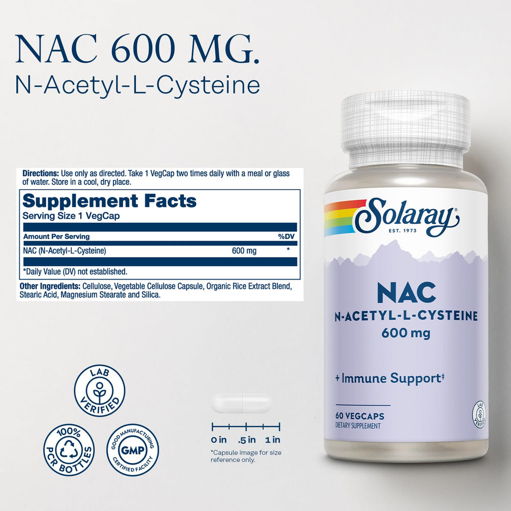NAC 600 mg nutrition label