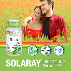 Nutrition facts and ingredients panel for SOLARAY Nettle Leaf 900 mg