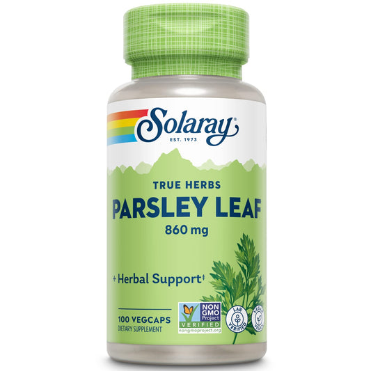 SOLARAY Parsley Capsules bottle front label, 860 mg, 100 count