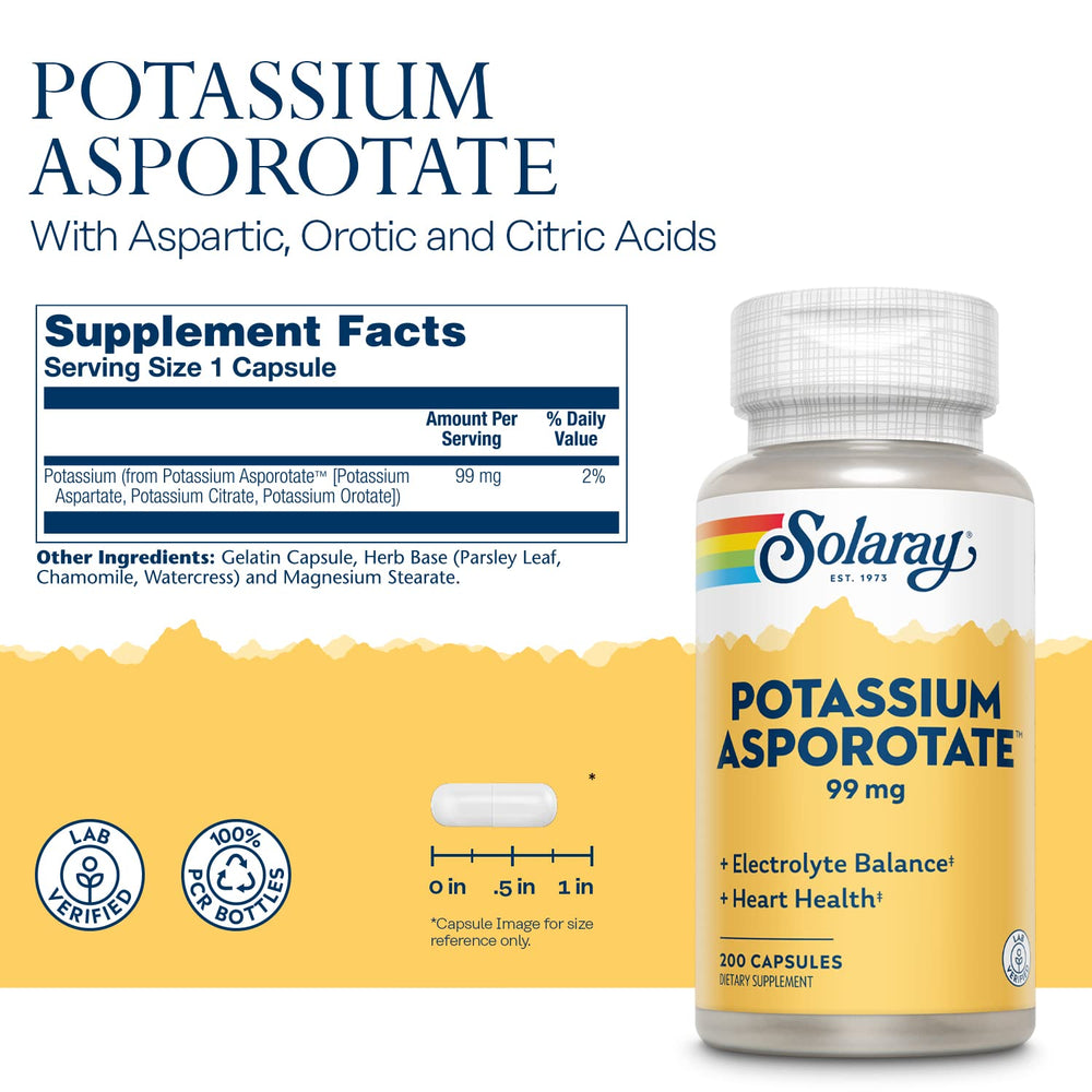 Solaray Potassium Asporotate 99 mg bottles on a table