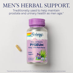 Supplement facts label for Pygeum Bark Extract 50mg