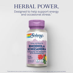 Product label showing Rosavins, Salidrosides, and Schizandrins