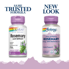 Close-up of SOLARAY Rosemary Leaf Extract 275 mg Veg Cap 45-count bottle label
