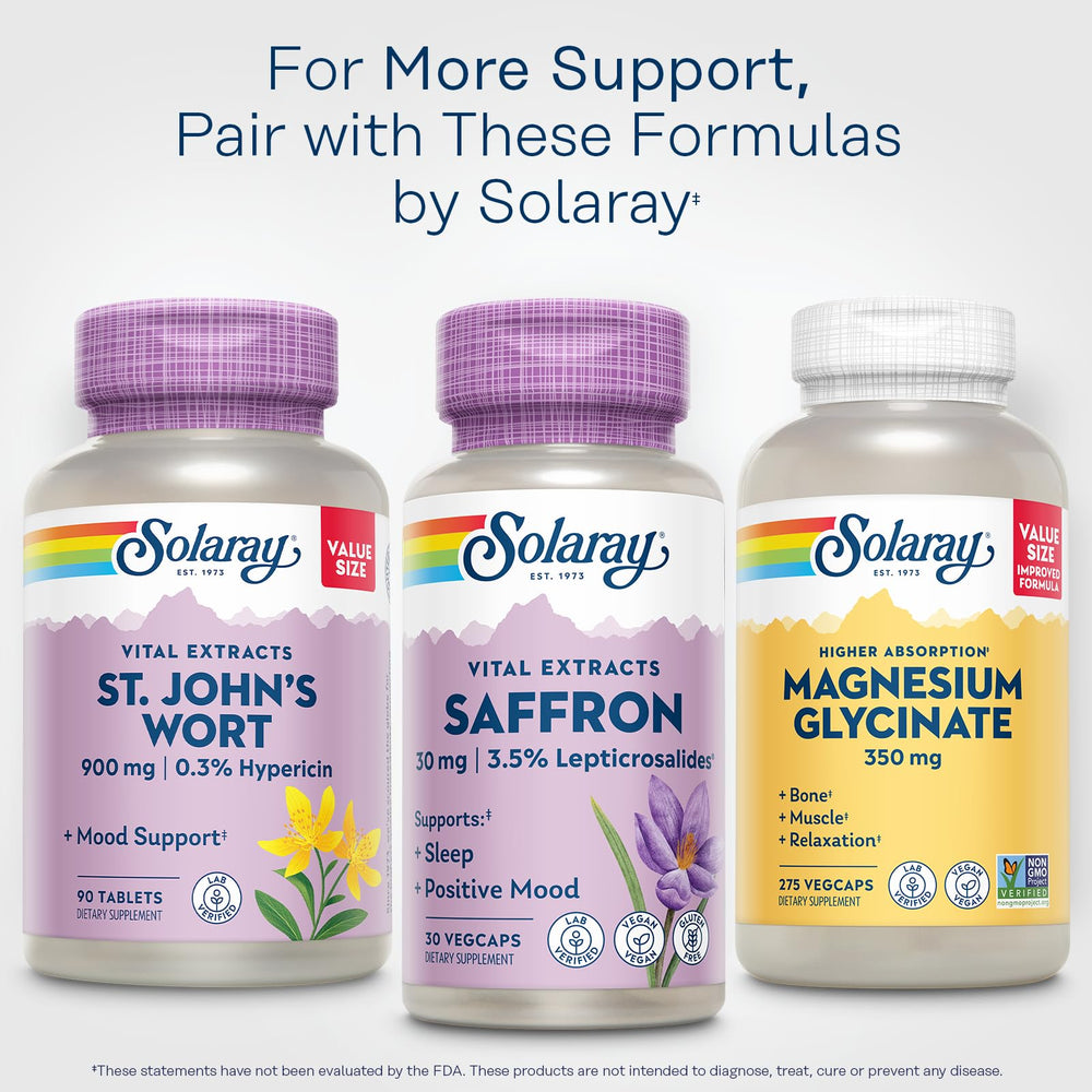 Eco-friendly packaging and product information for SOLARAY saffron extract