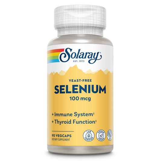 Front view of Solaray Yeast Free Selenium 100mcg bottle