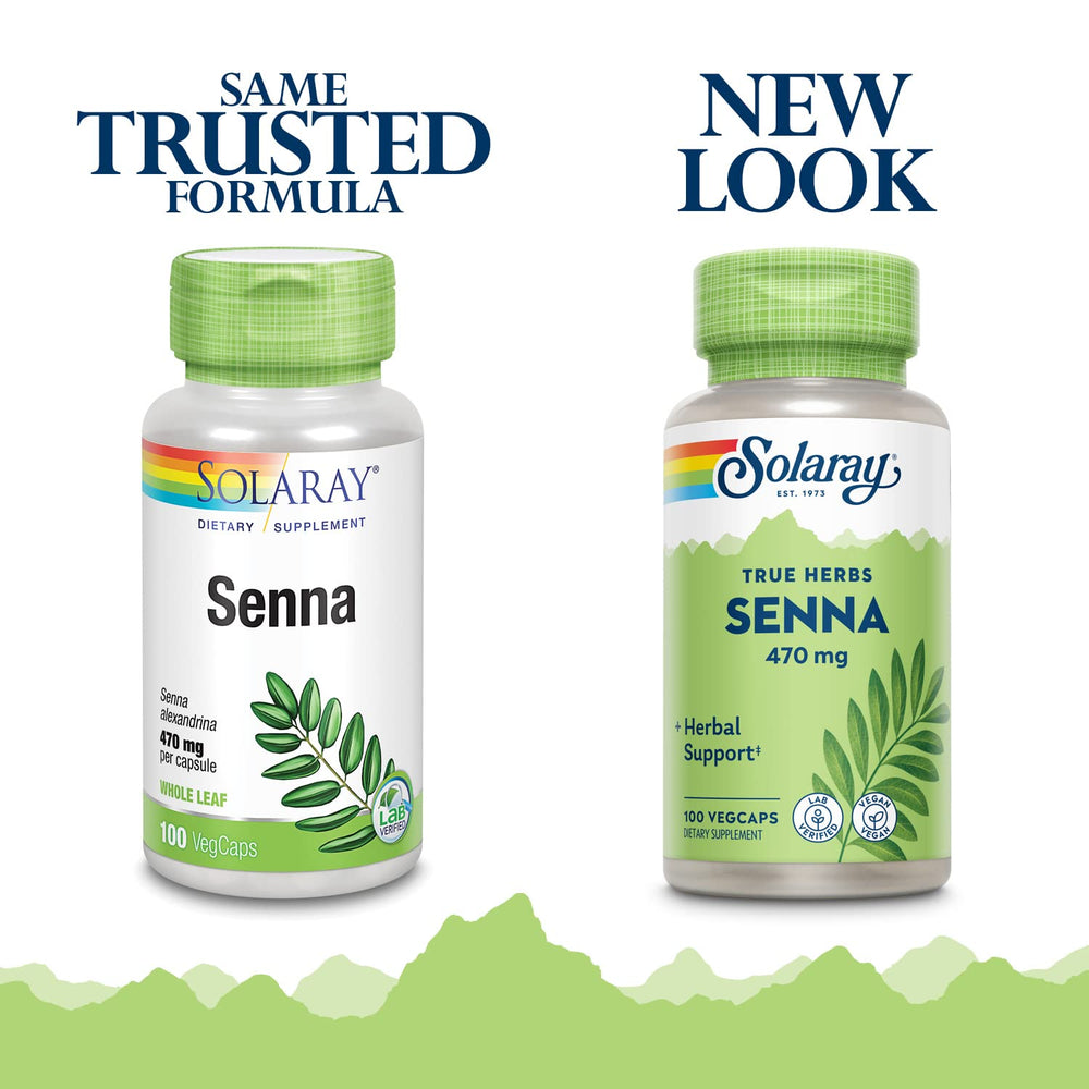 Solaray Senna Leaf 470mg label and capsule details image