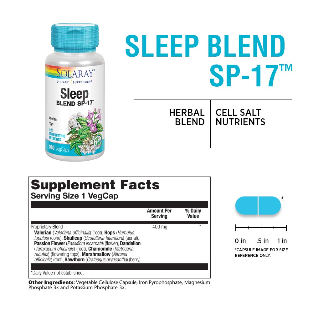 100 veggie capsules from SOLARAY Sleep Blend SP-17