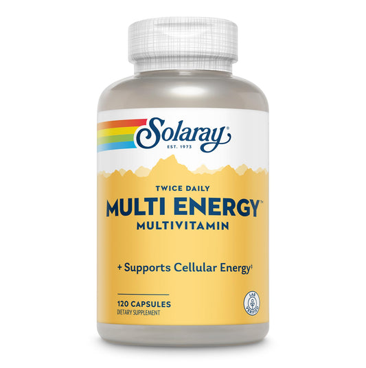 SOLARAY Twice Daily Multi Energy Multivitamin Iron Free bottle front view