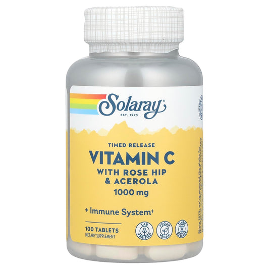 Bottle of SOLARAY Vitamin C 1000mg Timed-Release Tablets with Rose Hips and Acerola Bioflavonoids